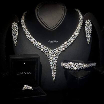 Omnia Devon White Bridal Full Set Accessories High Quality Zircon Stone in Rhodium Plated - Image 10