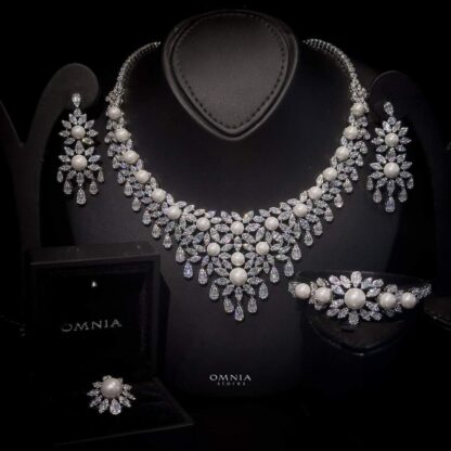 Omnia Devon White Bridal Full Set Accessories High Quality Zircon Stone in Rhodium Plated - Image 5