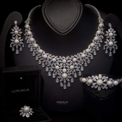 Omnia Devon White Bridal Full Set Accessories High Quality Zircon Stone in Rhodium Plated - Image 6
