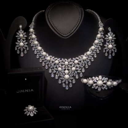 Omnia Devon White Bridal Full Set Accessories High Quality Zircon Stone in Rhodium Plated - Image 7