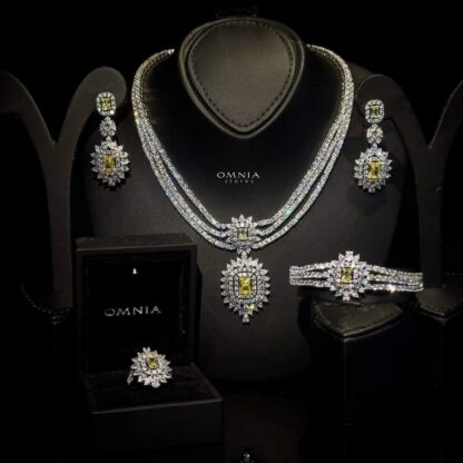 Omnia Anaya Yellow Bridal Full Set Accessories High Quality Zircon Stone in Rhodium Plated - Image 3