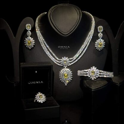 Omnia Anaya Yellow Bridal Full Set Accessories High Quality Zircon Stone in Rhodium Plated