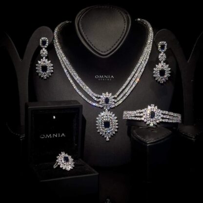Omnia Anaya Blue Bridal Full Set Accessories High Quality Zircon Stone in Rhodium Plated - Image 3