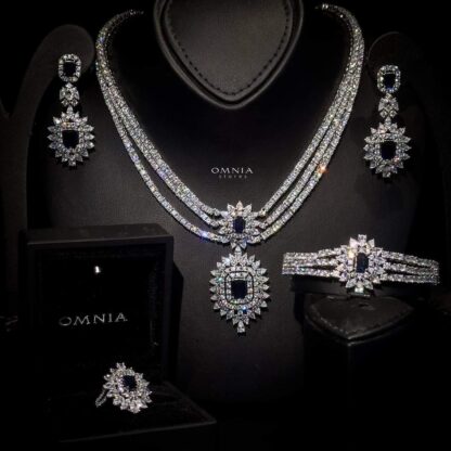 Omnia Anaya Blue Bridal Full Set Accessories High Quality Zircon Stone in Rhodium Plated - Image 2