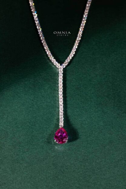Omnia Anya Maroon Necklace 92.5 Silver In High Quality Simulated diamonds - Image 2