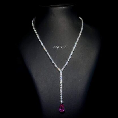Omnia Anya Maroon Necklace 92.5 Silver In High Quality Simulated diamonds - Image 6