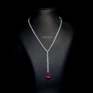 Omnia Anya Maroon Necklace 92.5 Silver In High Quality Simulated diamonds