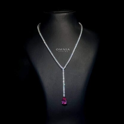 Omnia Anya Maroon Necklace 92.5 Silver In High Quality Simulated diamonds