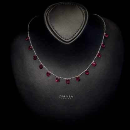 Omnia Anara Red Necklace 92.5 Silver In High Quality Simulated diamonds
