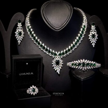 Omnia Rabiya Green Bridal Full Set Accessories in High Quality Zircon Stone Rhodium Plated - Image 4
