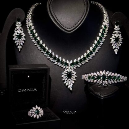 Omnia Rabiya Green Bridal Full Set Accessories in High Quality Zircon Stone Rhodium Plated - Image 3