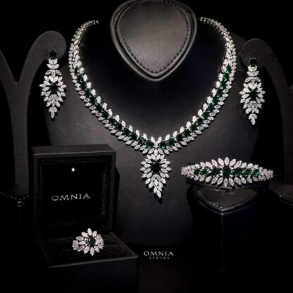 Omnia Rabiya Green Bridal Full Set Accessories in High Quality Zircon Stone Rhodium Plated