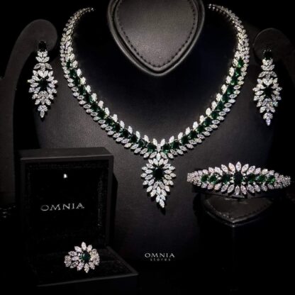 Omnia Rabiya Green Bridal Full Set Accessories in High Quality Zircon Stone Rhodium Plated - Image 2