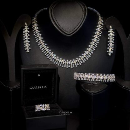 Omnia Whitney Golden White Bridal Full Set Accessories in High Quality Zircon Stone Rhodium Plated - Image 3