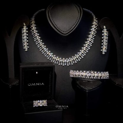 Omnia Whitney Golden White Bridal Full Set Accessories in High Quality Zircon Stone Rhodium Plated