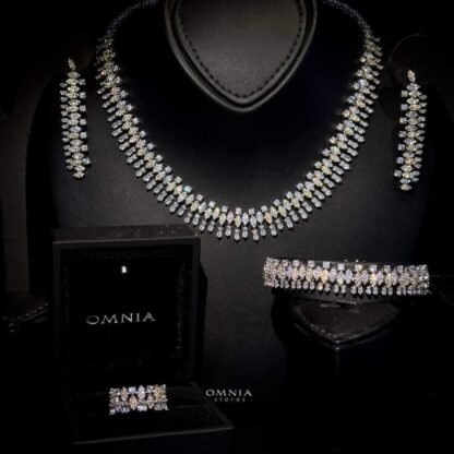 Omnia Whitney Golden White Bridal Full Set Accessories in High Quality Zircon Stone Rhodium Plated - Image 2