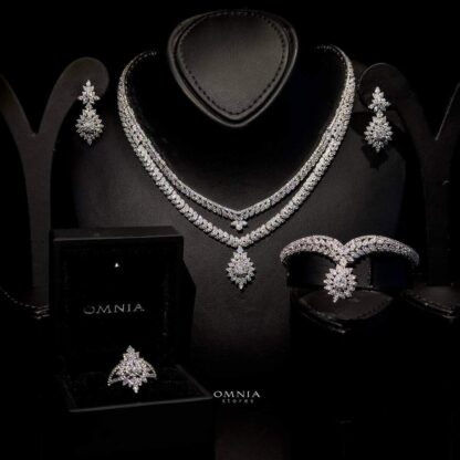 Omnia Vanessa White Bridal Full Set in High Quality Zircon Stone Rhodium Plated