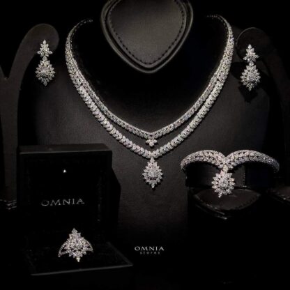 Omnia Vanessa White Bridal Full Set in High Quality Zircon Stone Rhodium Plated - Image 2