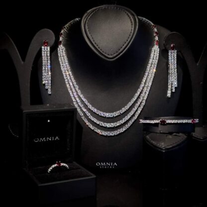 Omnia Flerida Red Bridal Full Set in High Quality Zircon Stone Rhodium Plated - Image 2