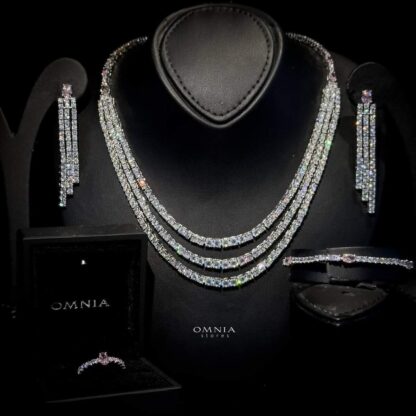 Omnia Flerida Pink Bridal Full Set Accessories in High Quality Zircon Stone Rhodium Plated - Image 2