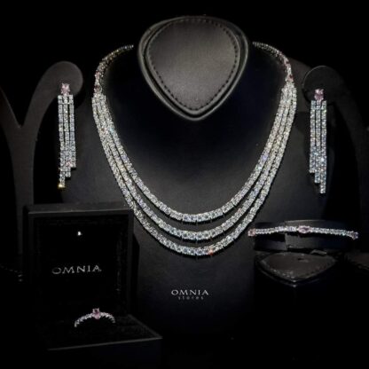 Omnia Flerida Pink Bridal Full Set Accessories in High Quality Zircon Stone Rhodium Plated