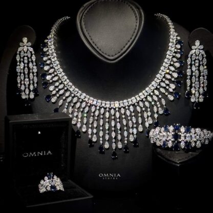 Omnia Rubin Blue Bridal Full Set in High Quality Zircon Stone Rhodium Plated - Image 2