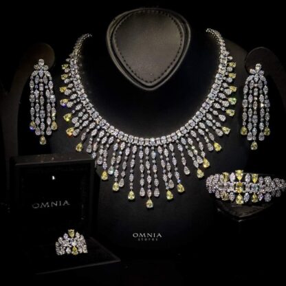 Omnia Rubin Yellow Bridal Full Set Accessories in High Quality Zircon Stone Rhodium Plated