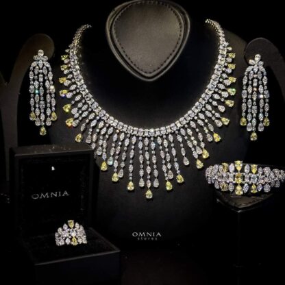 Omnia Rubin Yellow Bridal Full Set Accessories in High Quality Zircon Stone Rhodium Plated - Image 2