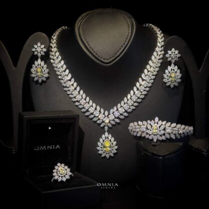Omnia Carmelita Bridal Full Set High Quality Zircon Stone in Rhodium Plated