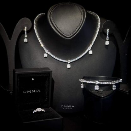 Omnia Felicita White Full Set Accessories in High Quality Zircon Stone Rhodium Plated