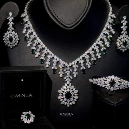 Omnia Zanita Green Bridal Full Set Accessories High Quality Zircon Stone in Rhodium Plated - Image 2
