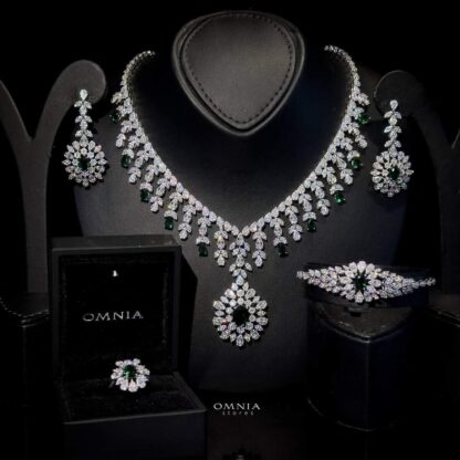 Omnia Zanita Green Bridal Full Set Accessories High Quality Zircon Stone in Rhodium Plated