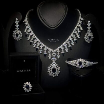 Omnia Zanita Blue Bridal Full Set Accessories High Quality Zircon Stone in Rhodium Plated