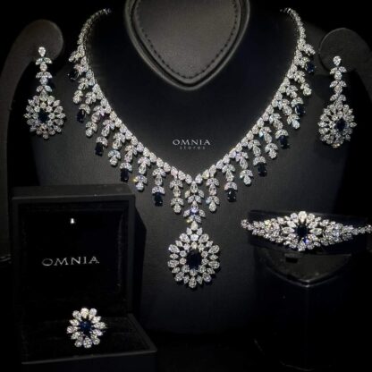 Omnia Zanita Blue Bridal Full Set Accessories High Quality Zircon Stone in Rhodium Plated - Image 2