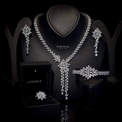 Omnia Vinita Bridal Full Set High Quality Zircon Stone in Rhodium Plated