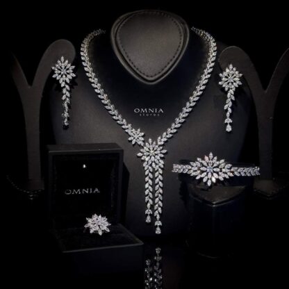Omnia Vinita Bridal Full Set High Quality Zircon Stone in Rhodium Plated - Image 2