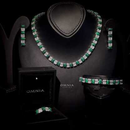 Omnia Marita Green Bridal Full Set Accessories High Quality Zircon Stone in Rhodium Plated - Image 3
