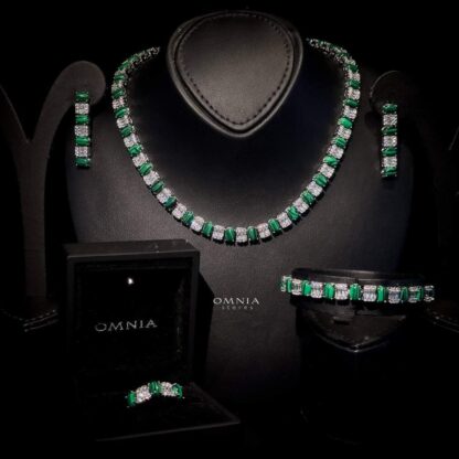 Omnia Marita Green Bridal Full Set Accessories High Quality Zircon Stone in Rhodium Plated