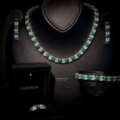 Omnia Marita Green Bridal Full Set Accessories High Quality Zircon Stone in Rhodium Plated - Image 2