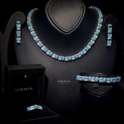 Omnia Marita turquoise Bridal Full Set Accessories High Quality Zircon Stone in Rhodium Plated - Image 2