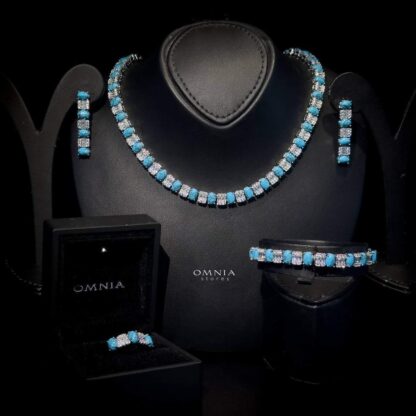 Omnia Marita turquoise Bridal Full Set Accessories High Quality Zircon Stone in Rhodium Plated - Image 3