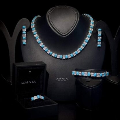 Omnia Marita turquoise Bridal Full Set Accessories High Quality Zircon Stone in Rhodium Plated
