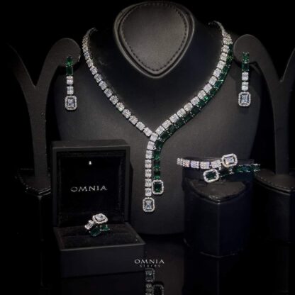 Omnia Lyra Green Bridal Full Set Accessories in High Quality Zircon Stone Rhodium Plated