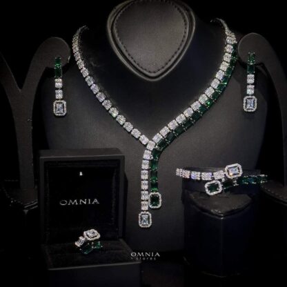 Omnia Lyra Green Bridal Full Set Accessories in High Quality Zircon Stone Rhodium Plated - Image 2