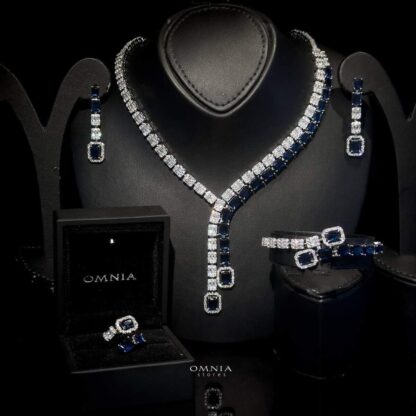 Omnia Lyra Blue Bridal Full Set Accessories in High Quality Zircon Stone Rhodium Plated