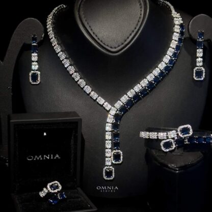 Omnia Lyra Blue Bridal Full Set Accessories in High Quality Zircon Stone Rhodium Plated - Image 3