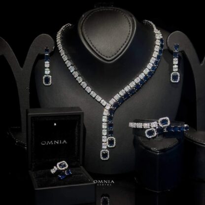 Omnia Lyra Blue Bridal Full Set Accessories in High Quality Zircon Stone Rhodium Plated - Image 2
