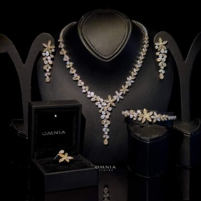 Omnia Megara Golden White Full Set Accessories in High Quality Zircon Stone Rhodium Plated