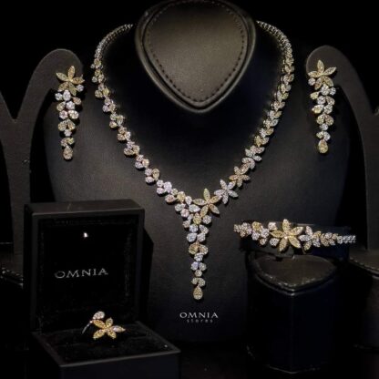 Omnia Megara Golden White Full Set Accessories in High Quality Zircon Stone Rhodium Plated - Image 3