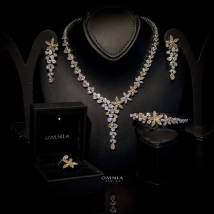 Omnia Megara Golden White Full Set Accessories in High Quality Zircon Stone Rhodium Plated - Image 2